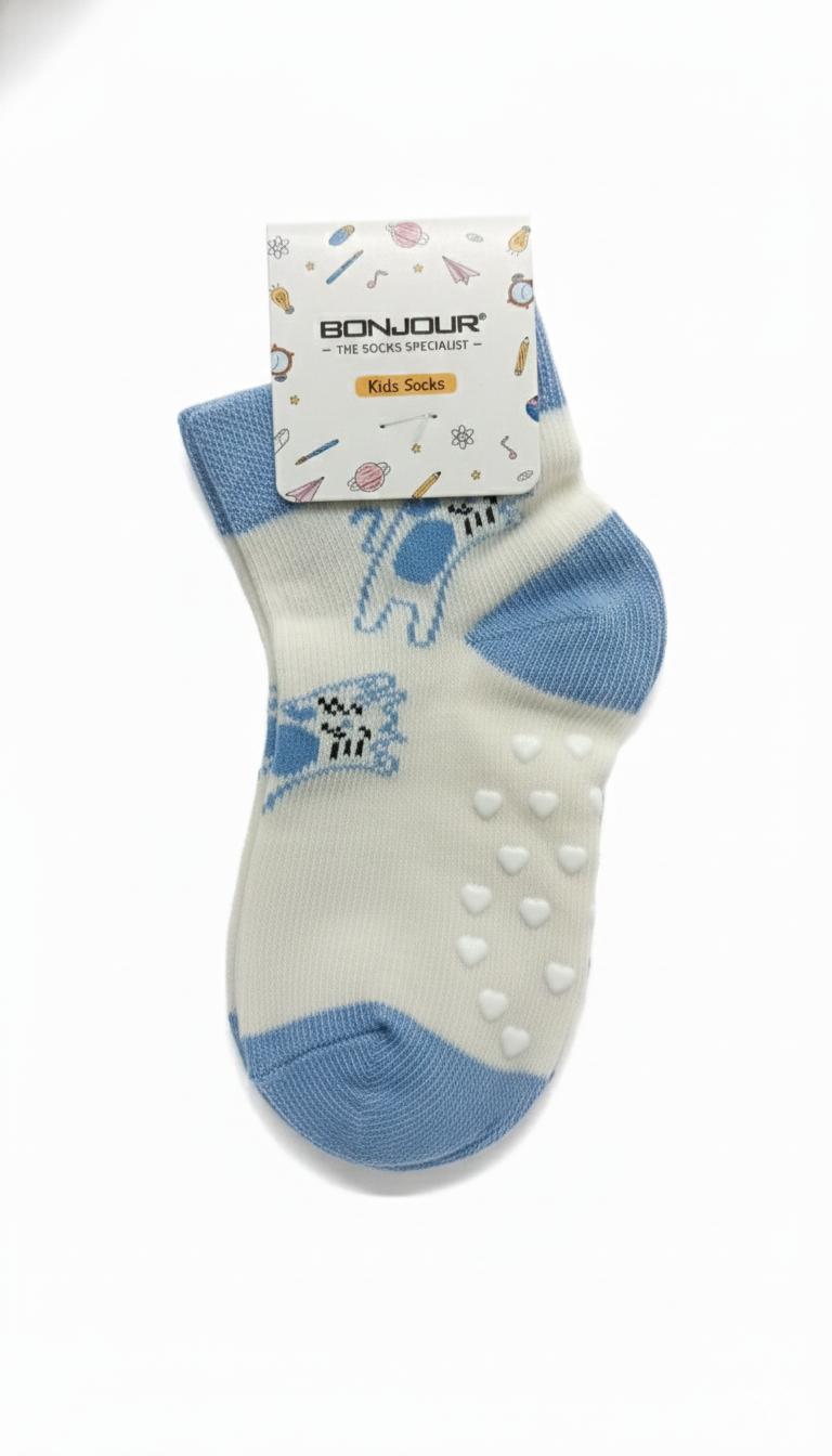 Kids Fancy Girls Ank Socks With White And Blue Colour