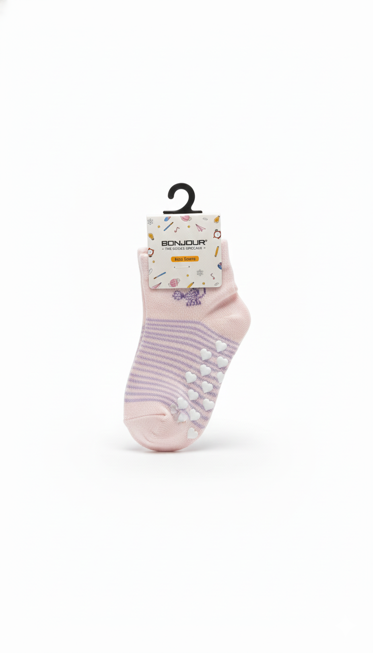 Light Pink With White Heart DesignFancy Girls Ank Socks