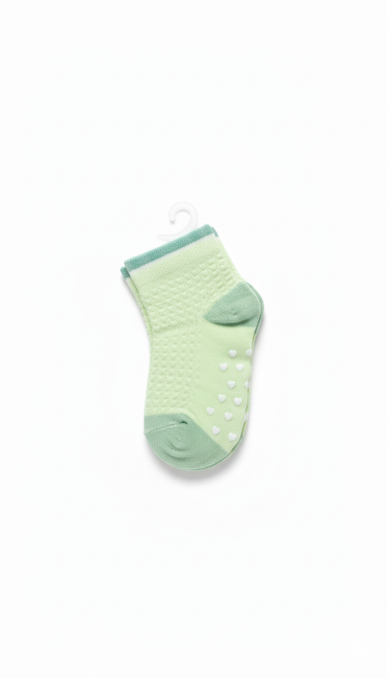 Mint Green With White Heart DesignFancy Girls Ank Socks