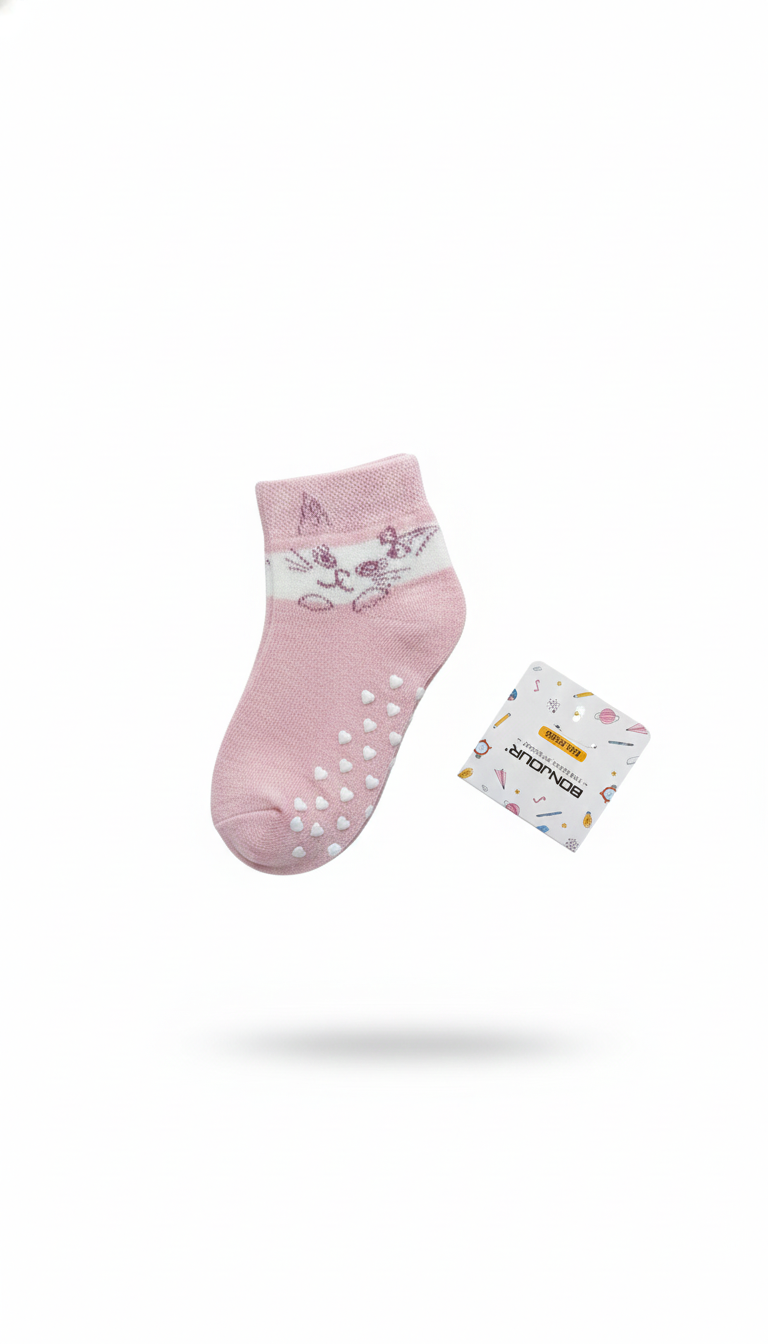Cushion Girls Ankle Socks Pink Colour With White Heart Design