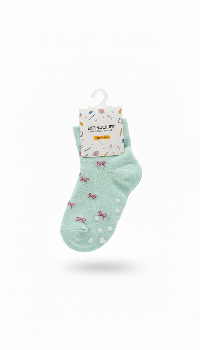 Mint Green With Scissors Design Fancy Girls Ank Socks