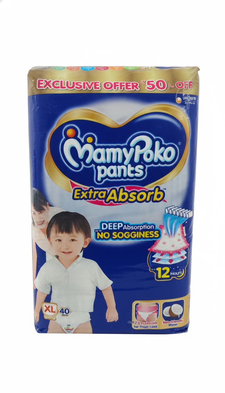 Mamypoko Pants Extra Absorb Baby Diapers, X-Large (Xl), 40 Count, 12-17Kg