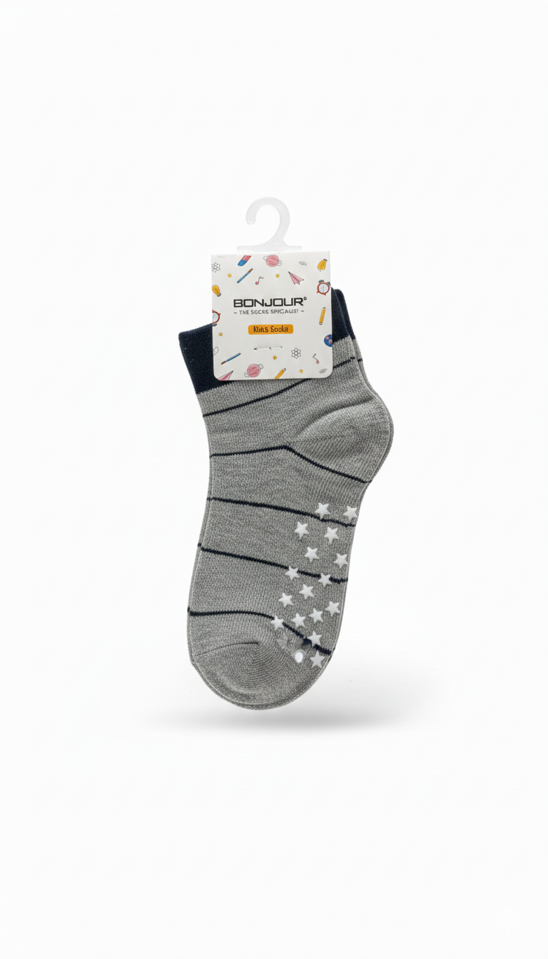 Kids Fancy Boys Ankle Socks Grey Colour With Star Design