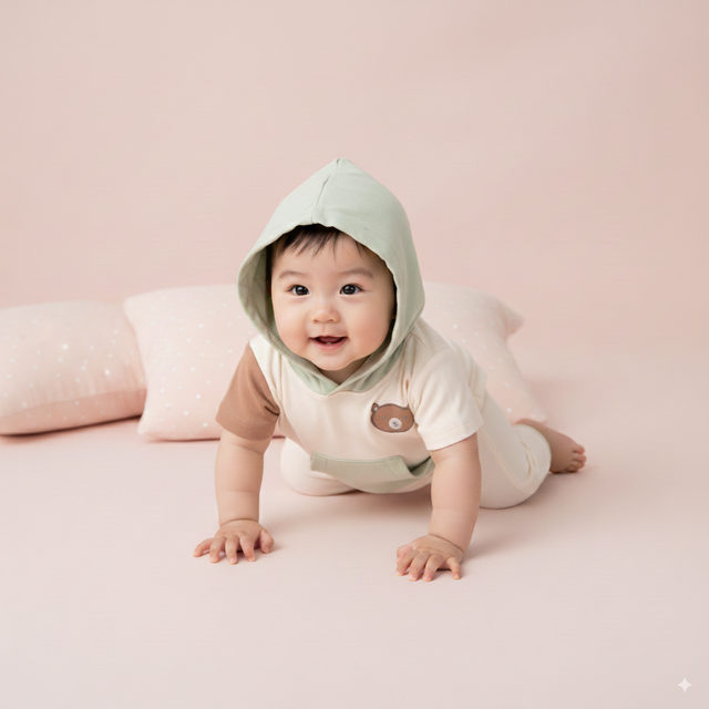 Lil Hoodie Half Romper- Ecru