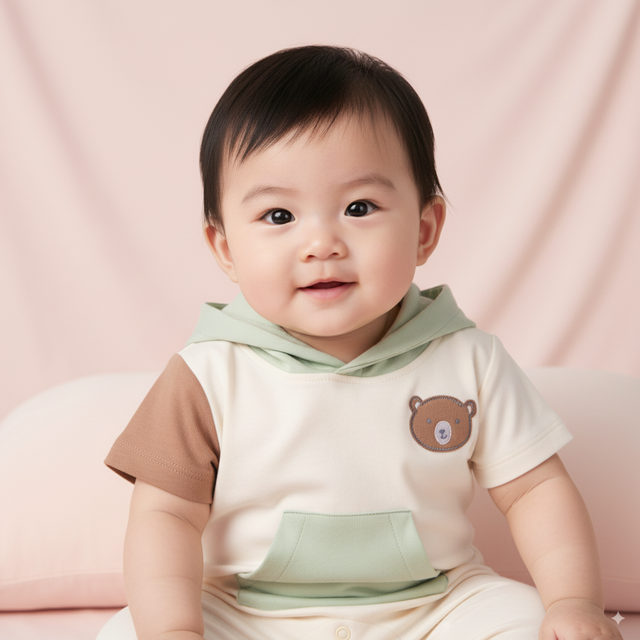 Lil Hoodie Half Romper- Ecru