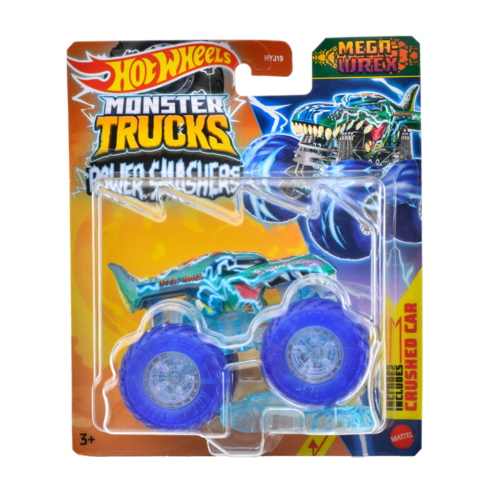 Hot Wheels Monster Trucks Mega-Wrex 2024, Power Smashers, Includes Crushed Car