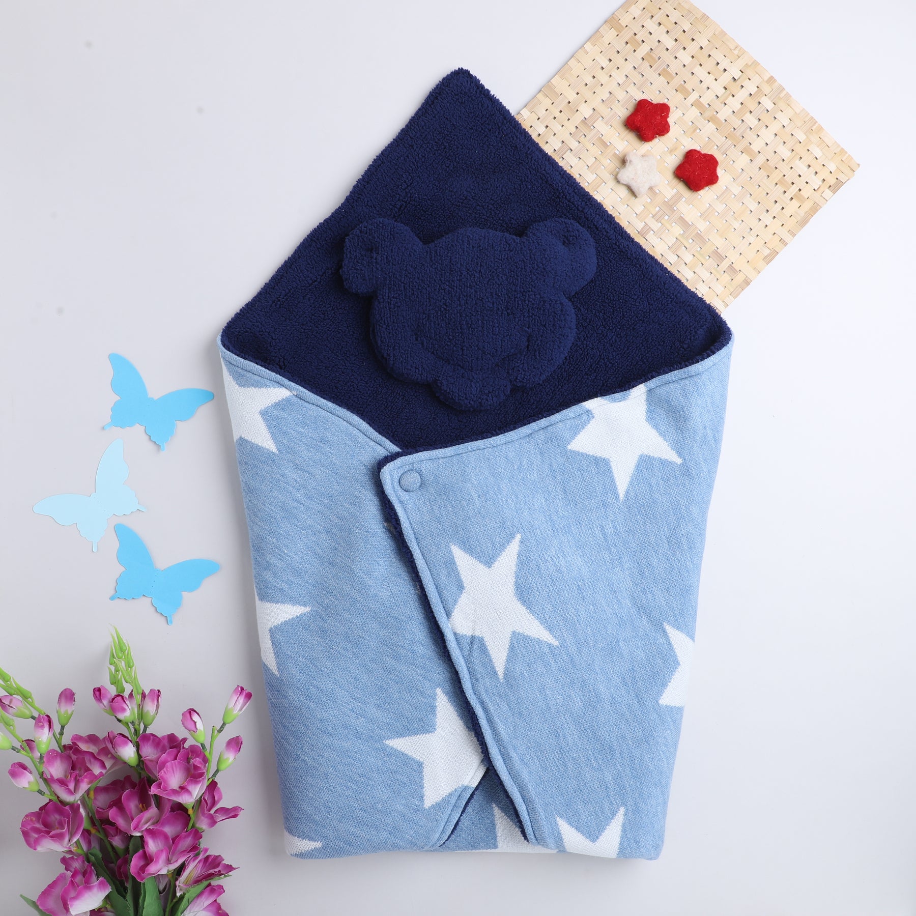 Baby Blue Star Print Fleece Swaddle Blanket