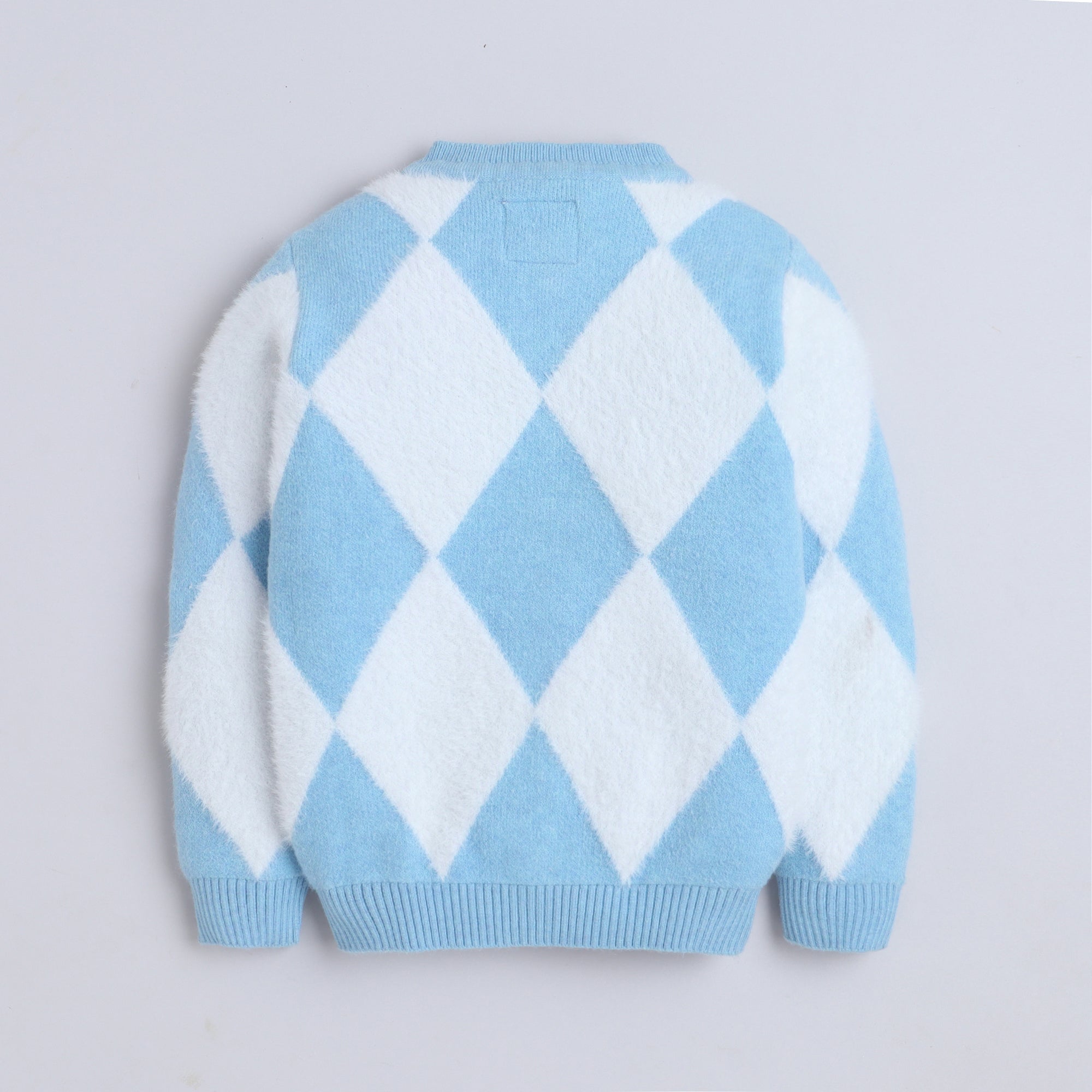 Girls Sky Blue and White Argyle Knit Cardigan