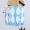 Girls Sky Blue and White Argyle Knit Cardigan
