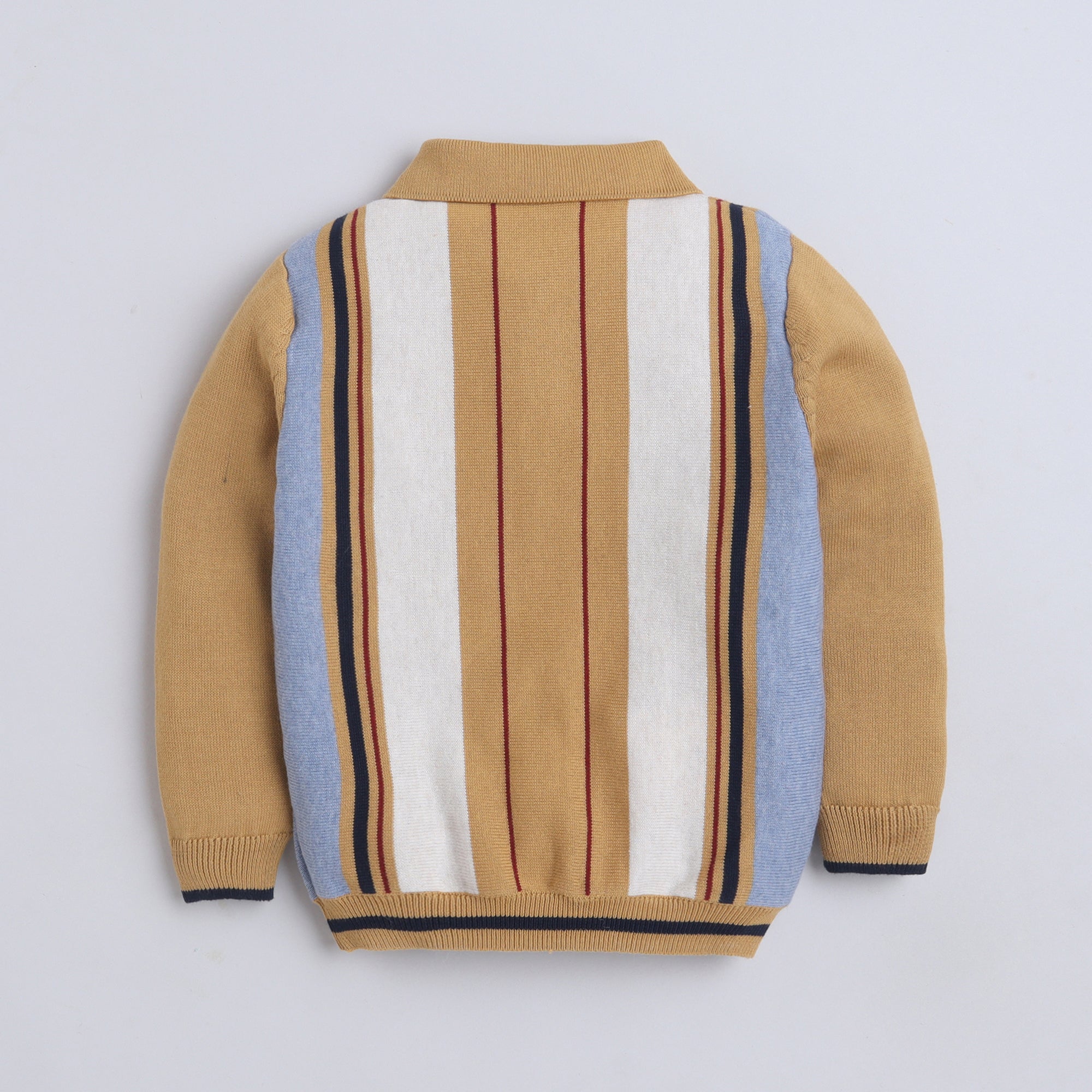 Kids Beige Multi-Stripe Knit Polo Sweater