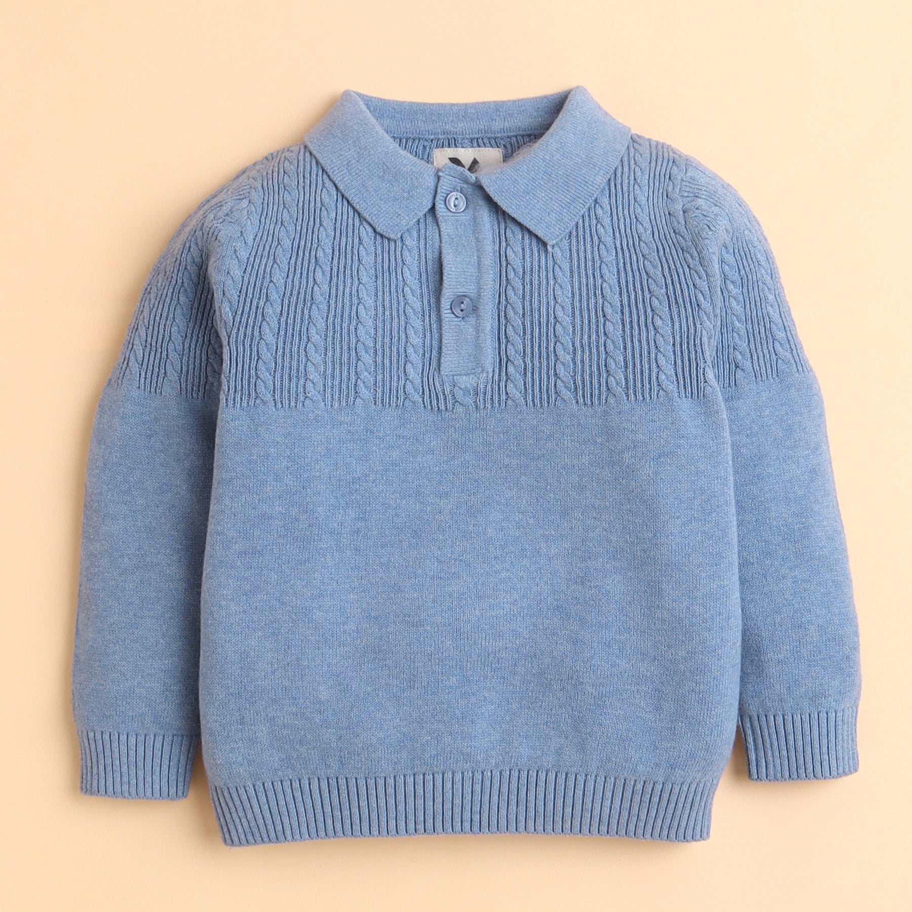 Baby Sky Blue Knit Pullover Sweater with Collar