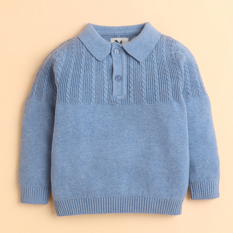 Baby Sky Blue Knit Pullover Sweater with Collar