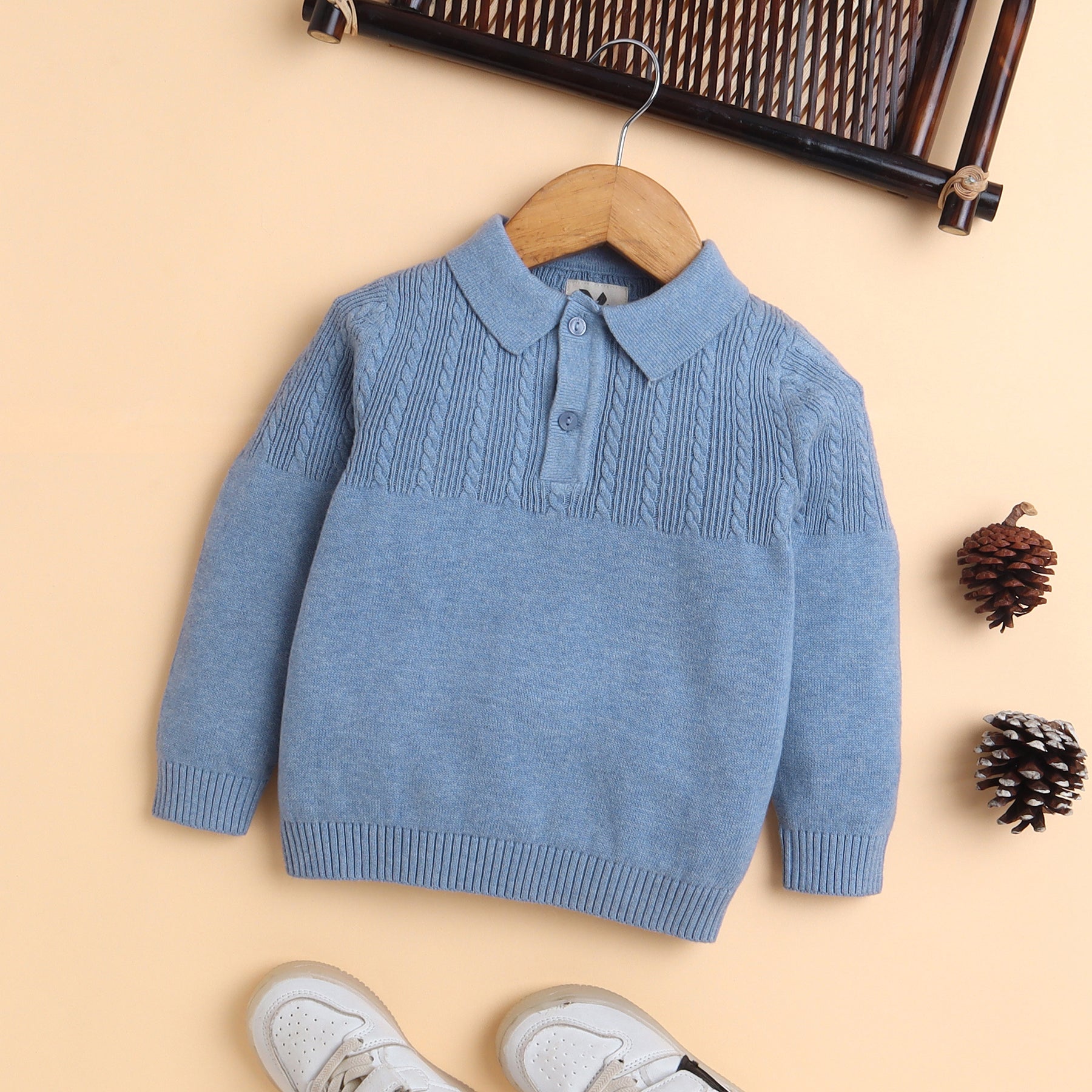 Baby Sky Blue Knit Pullover Sweater with Collar