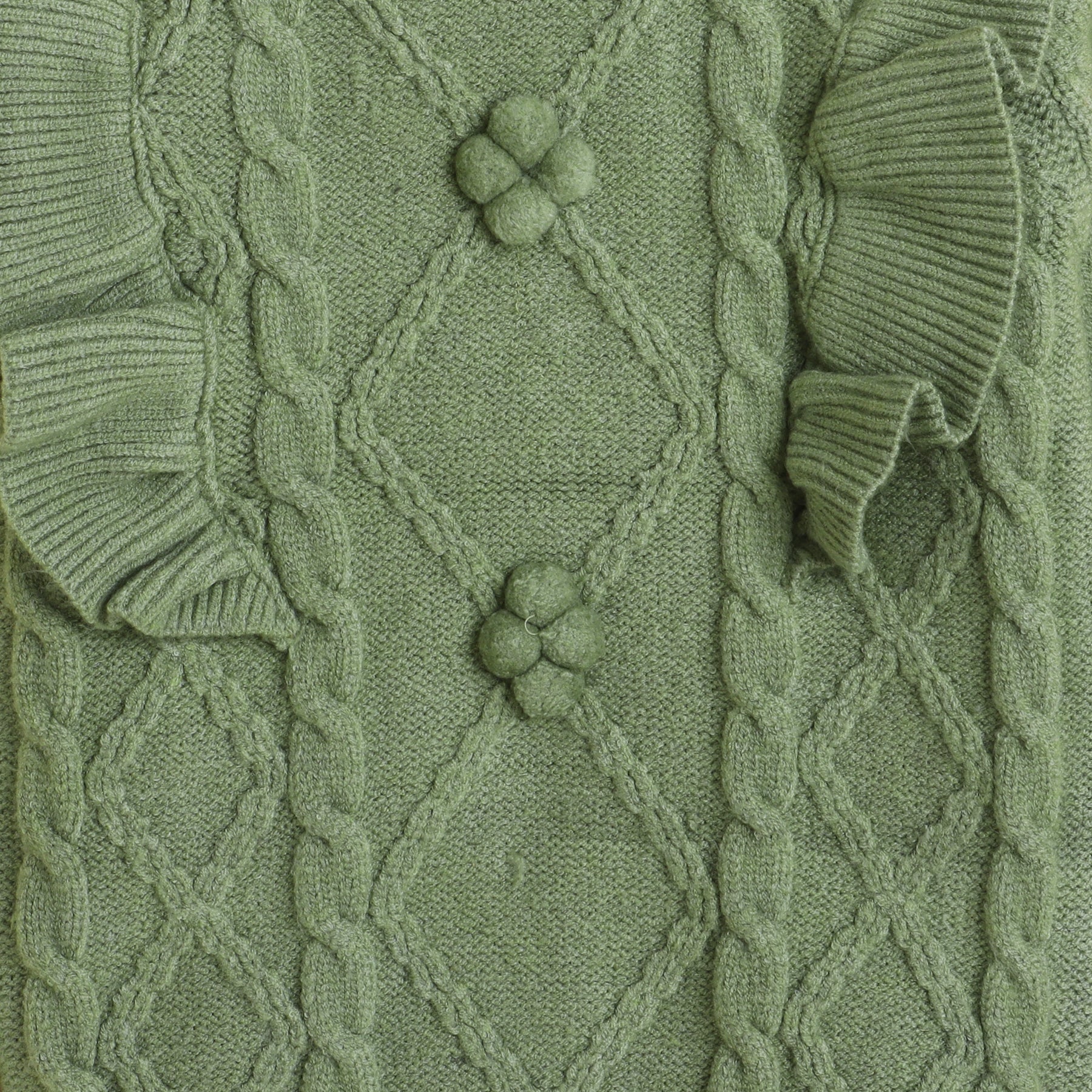 Girls Pistachio Green Cable Knit Sweater with Ruffle Detail