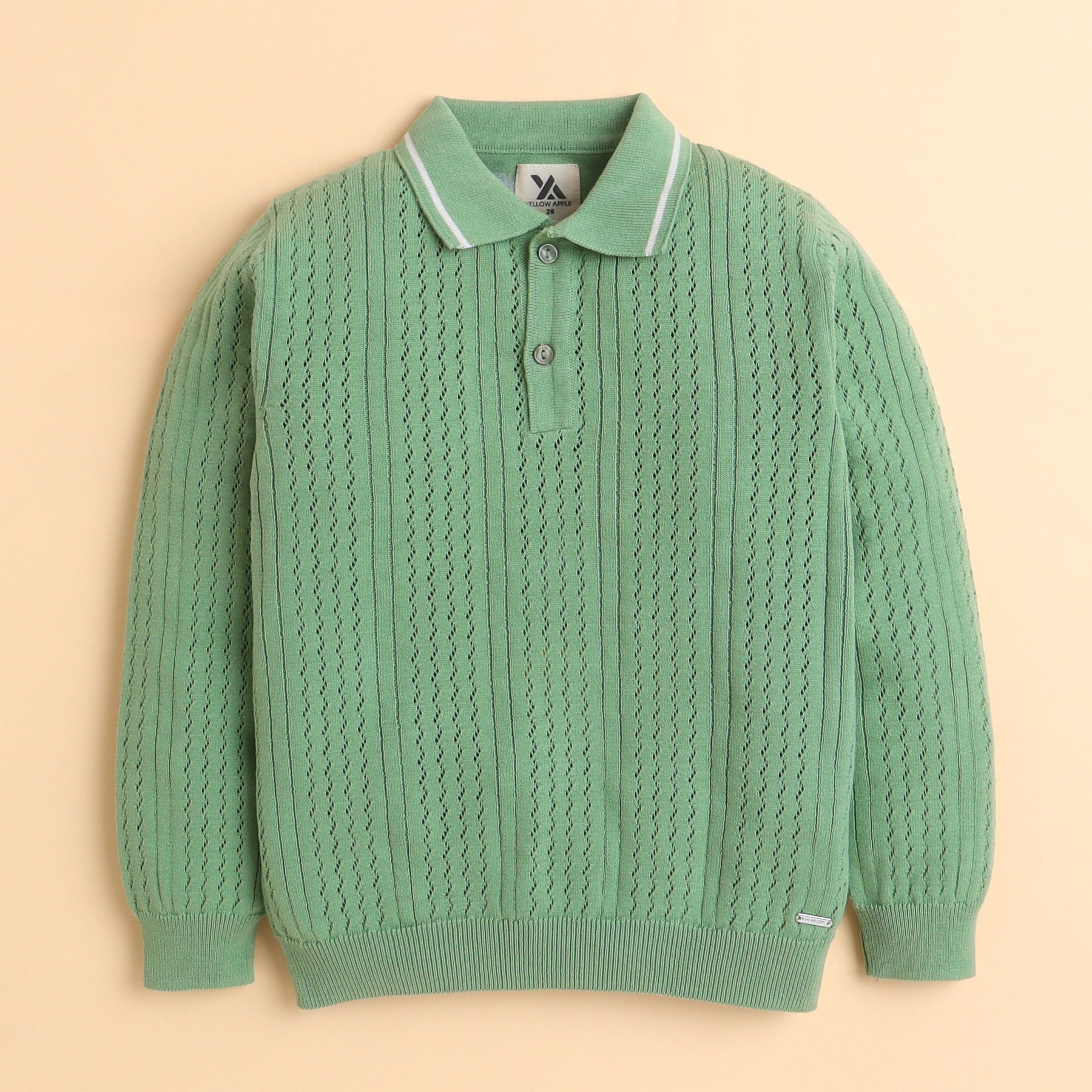 Kids Pistachio Green Knit Polo Sweater