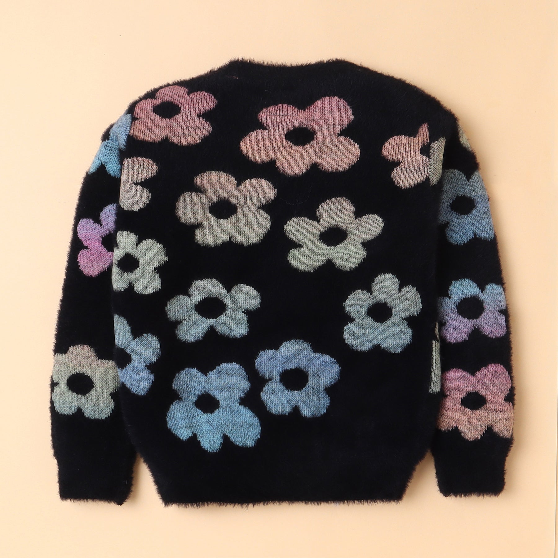 Baby Girls Black Floral Knit Sweater
