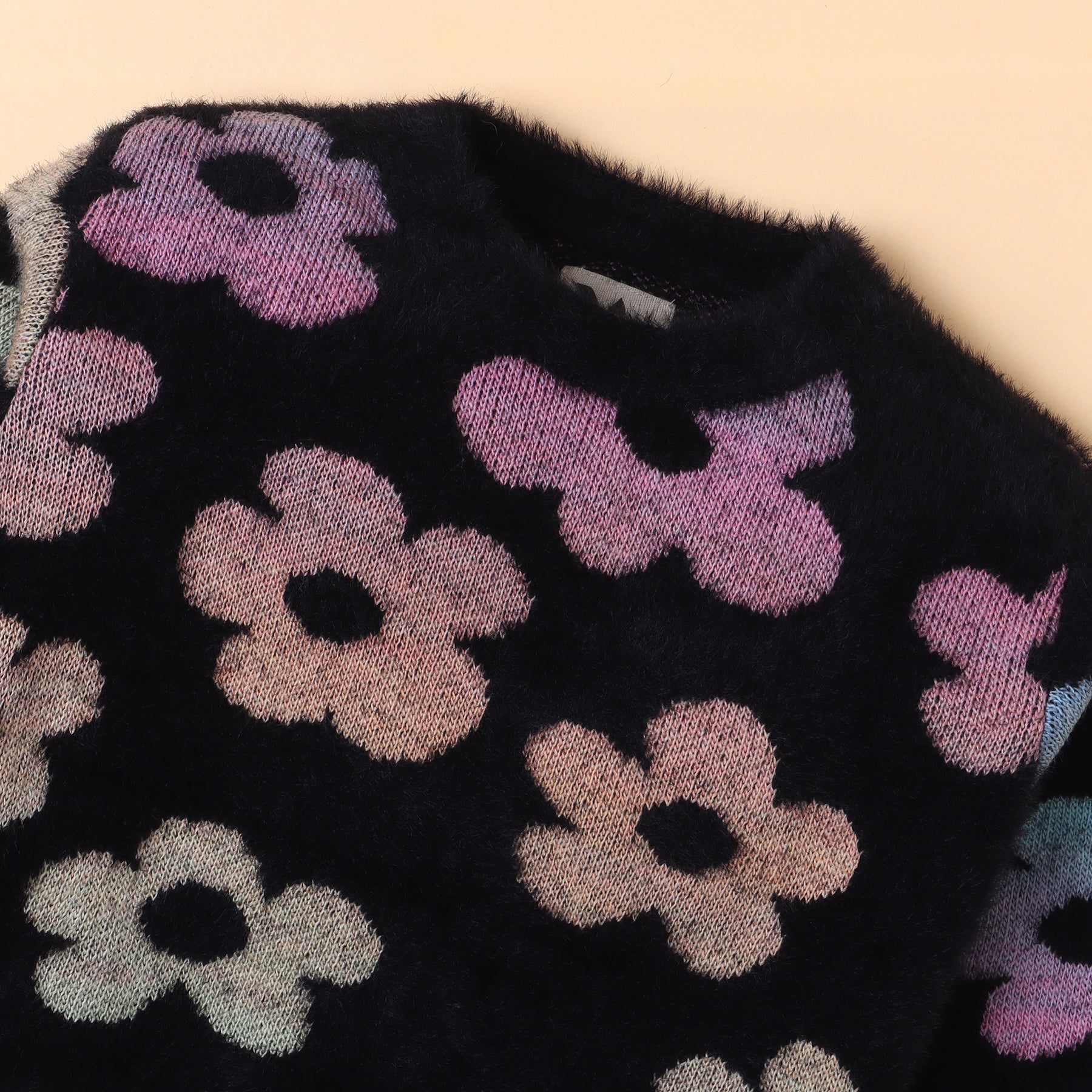Baby Girls Black Floral Knit Sweater