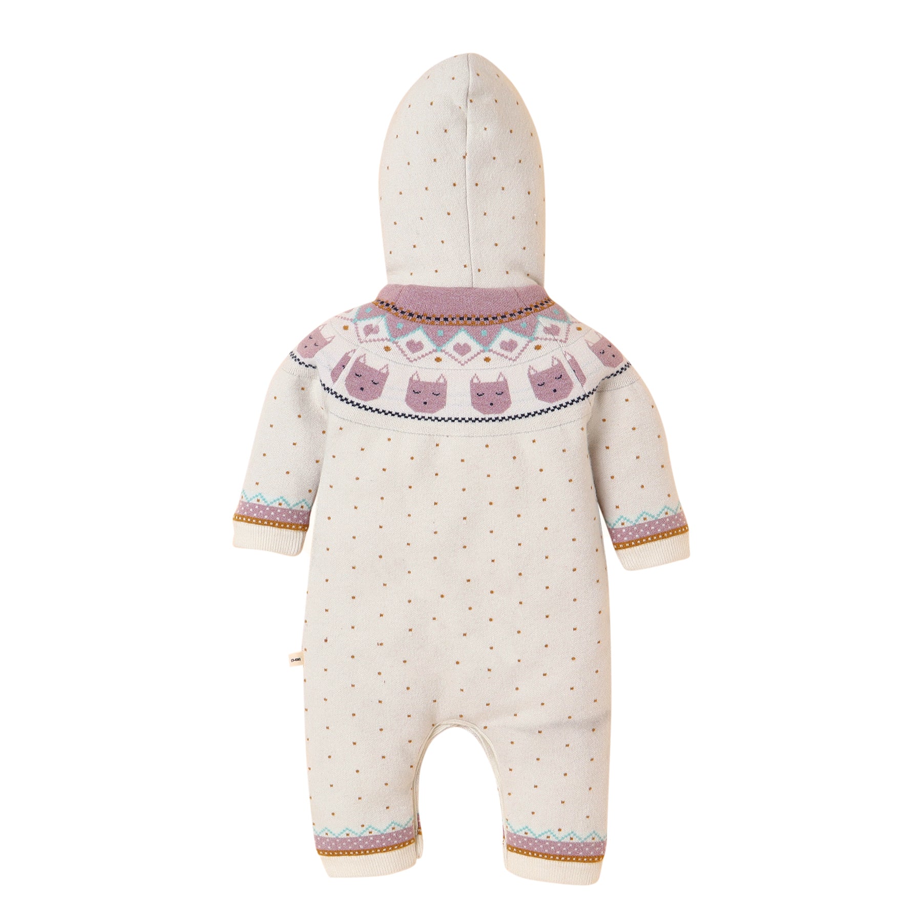 Baby White Hooded Knit Romper with Cat Pattern