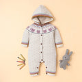 Baby White Hooded Knit Romper with Cat Pattern