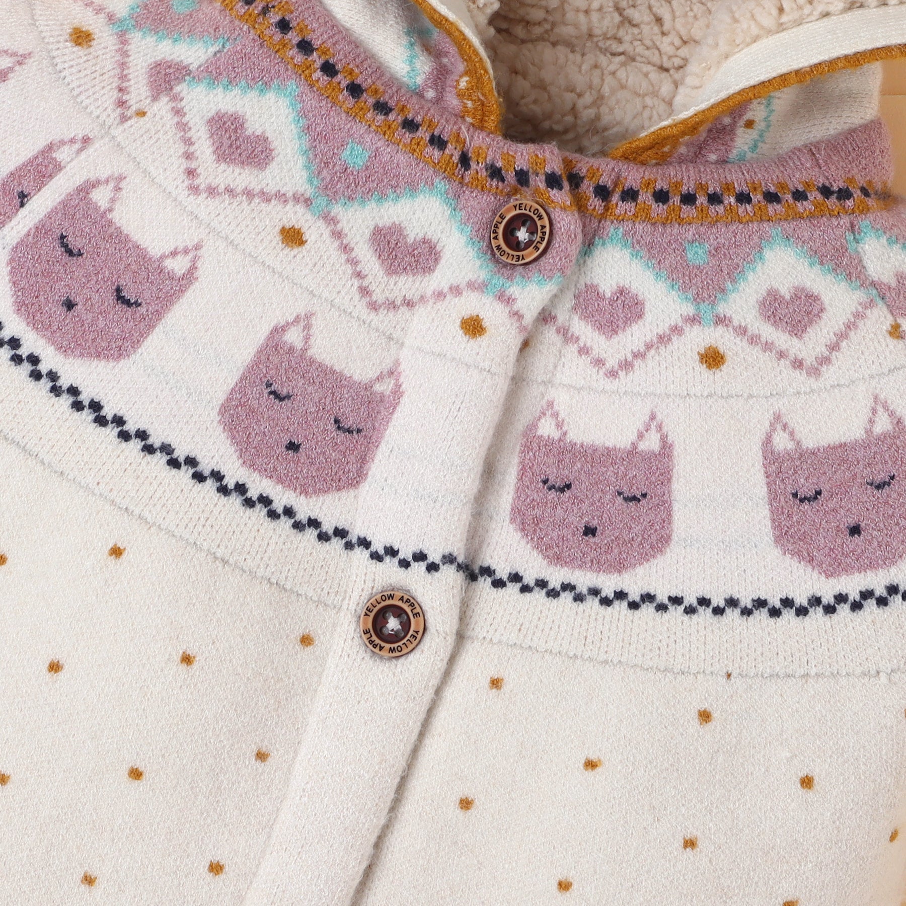 Baby White Hooded Knit Romper with Cat Pattern