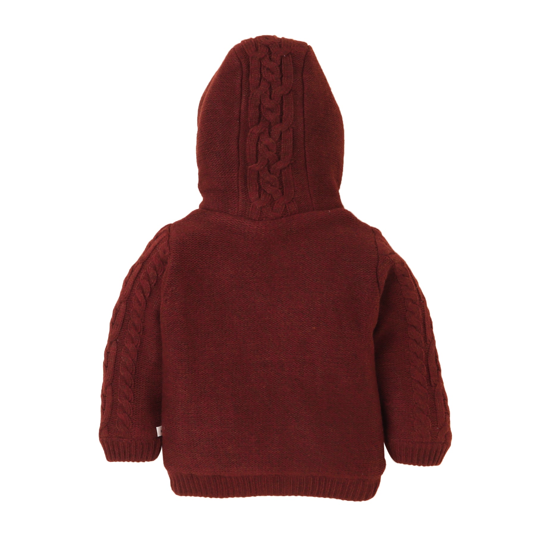 Kids Burgundy Hooded Cable Knit Jacket with Fleece Lining