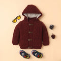 Kids Burgundy Hooded Cable Knit Jacket with Fleece Lining