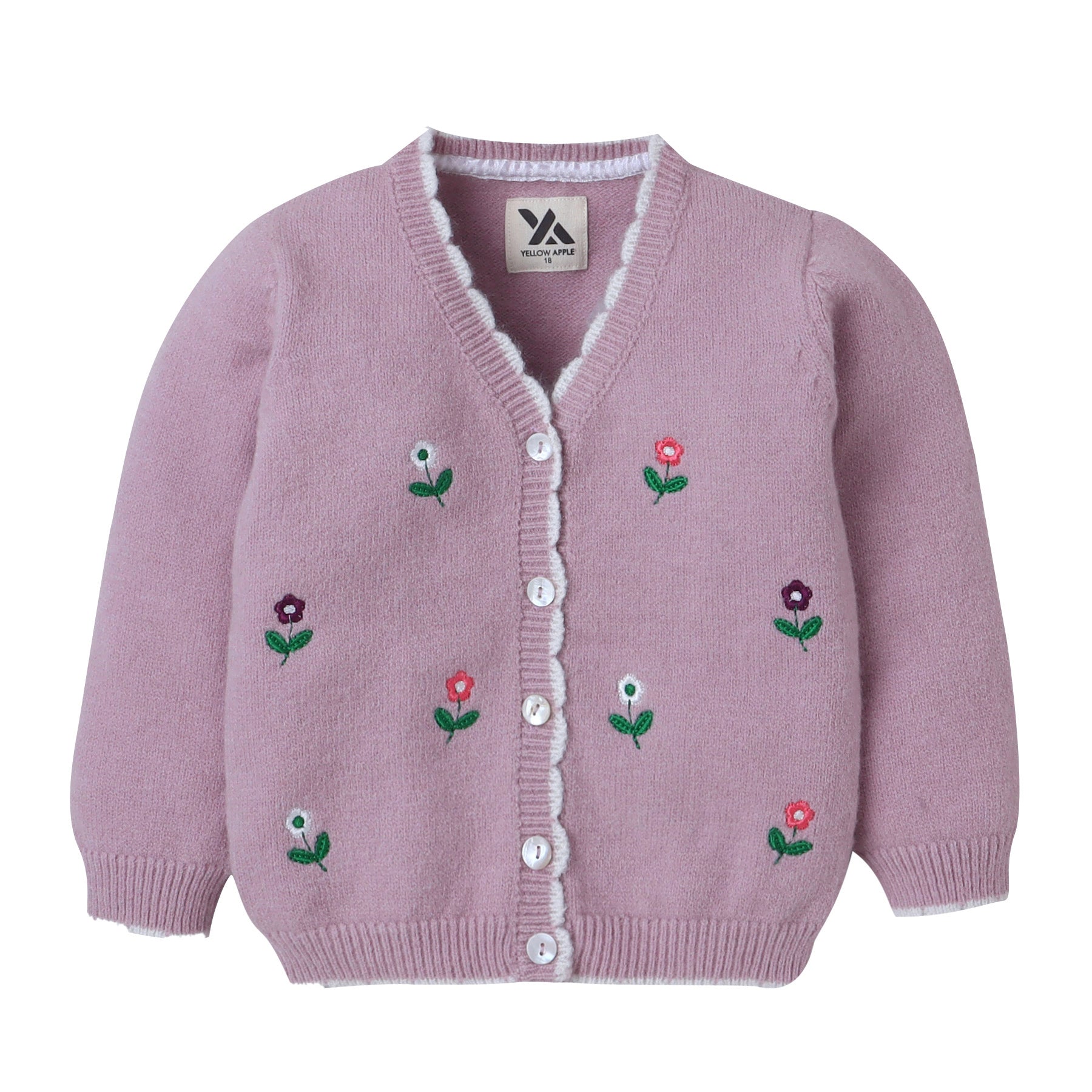 Girls Lavender Knit Cardigan with Floral Embroidery