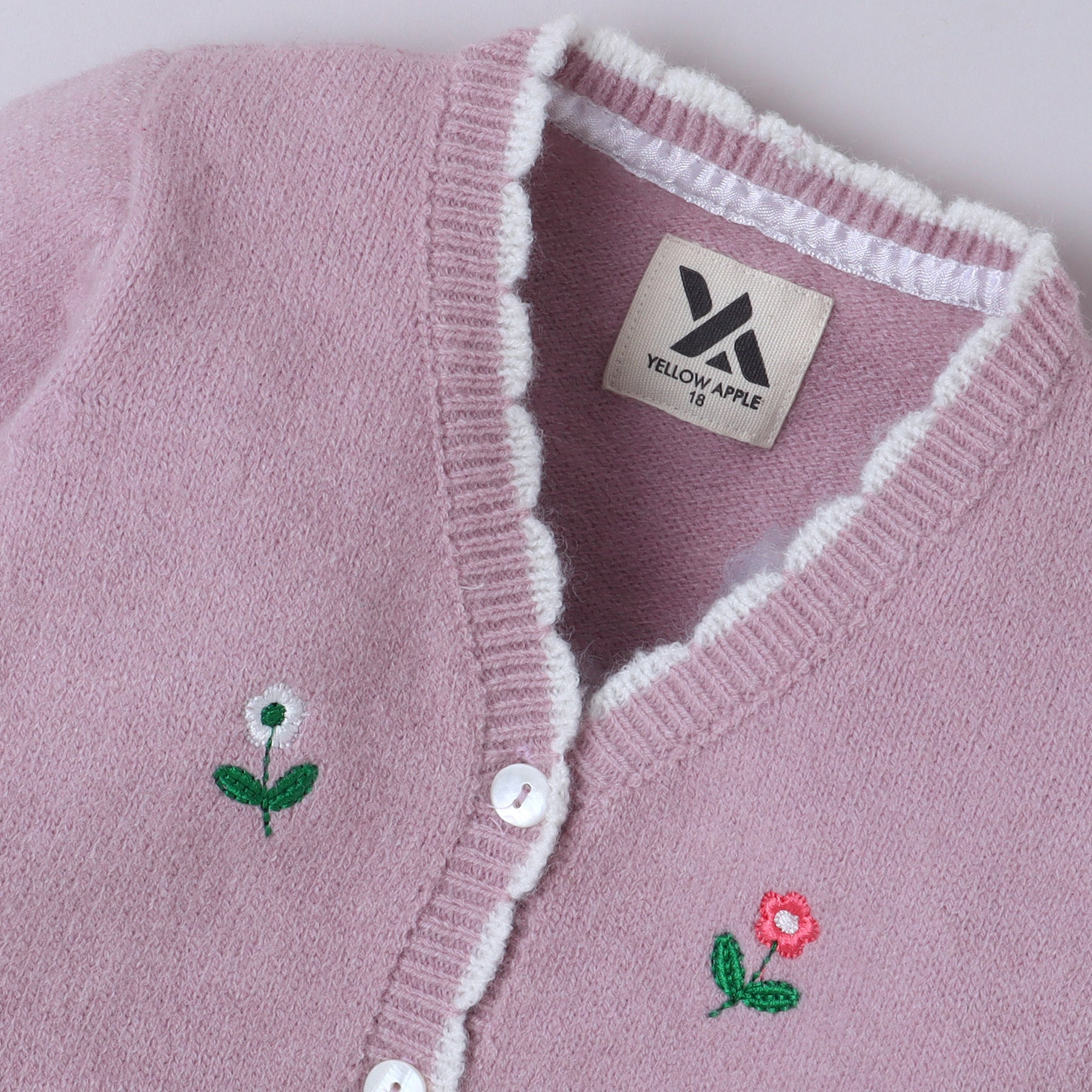 Girls Lavender Knit Cardigan with Floral Embroidery