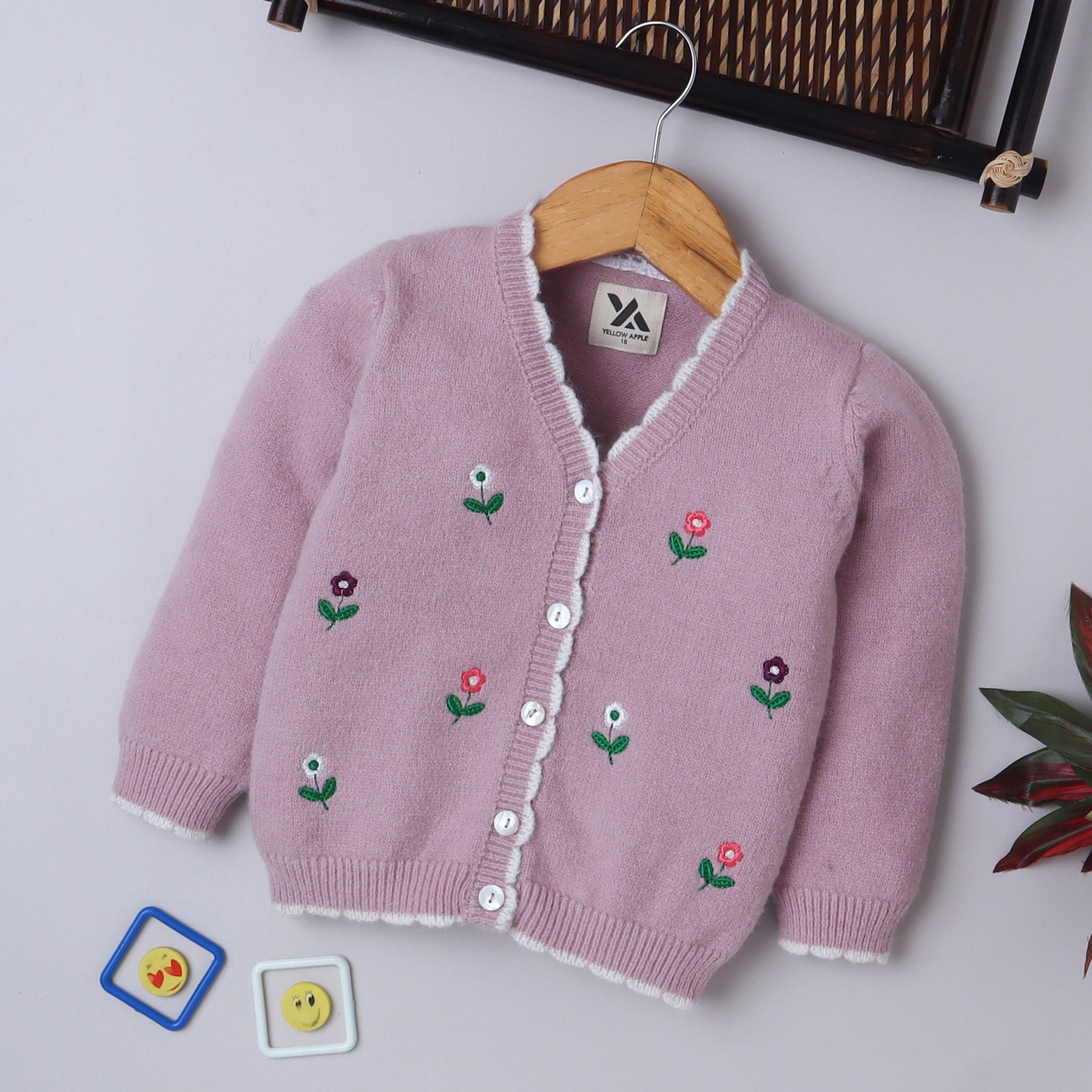 Girls Lavender Knit Cardigan with Floral Embroidery