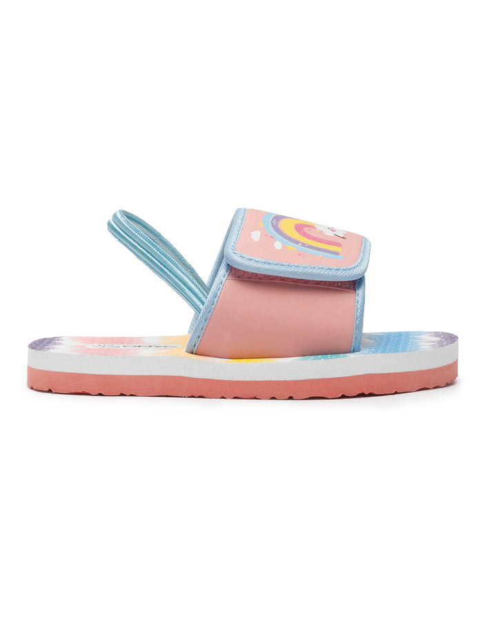 ONYC Rainbow Printed Sliders for Girls | Pink Sliders