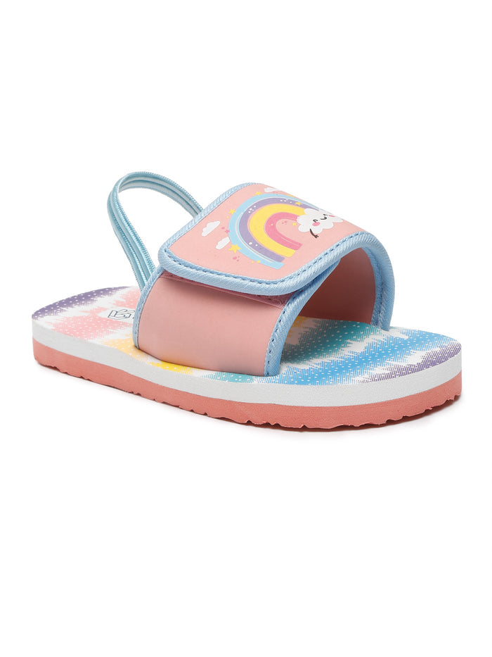 ONYC Rainbow Printed Sliders for Girls | Pink Sliders