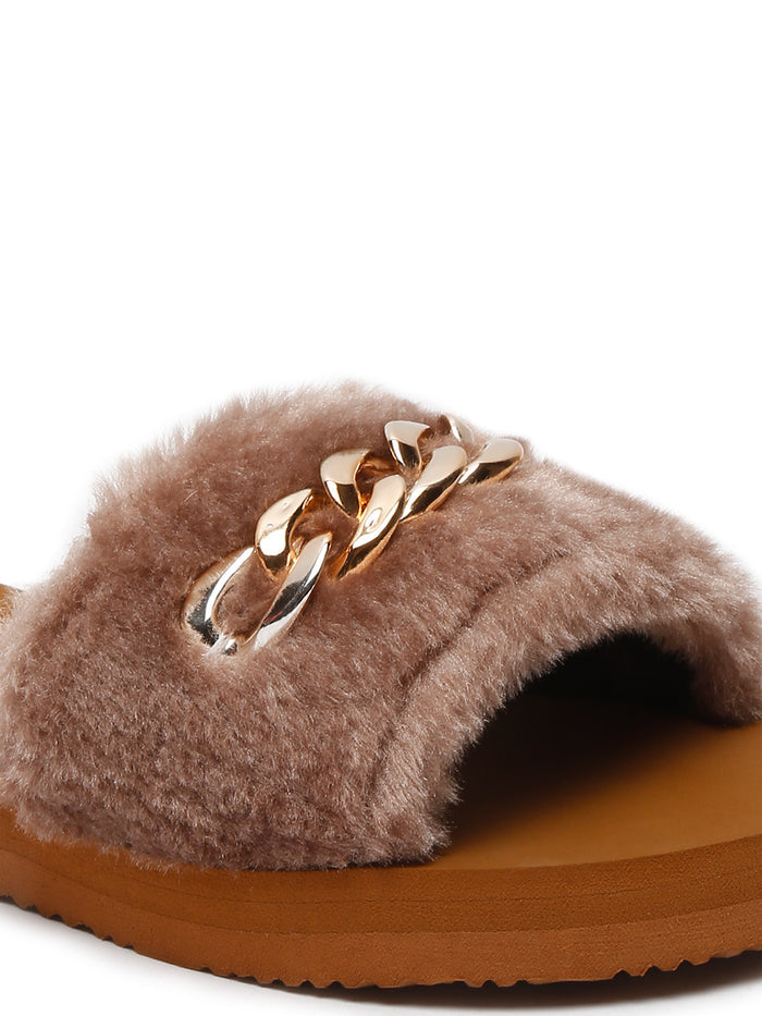 ONYC SuperComfy Brown Fur Sliders for Girls