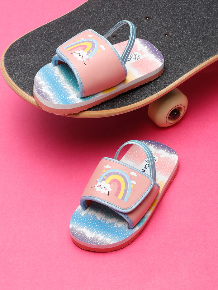 ONYC Rainbow Printed Sliders for Girls | Pink Sliders
