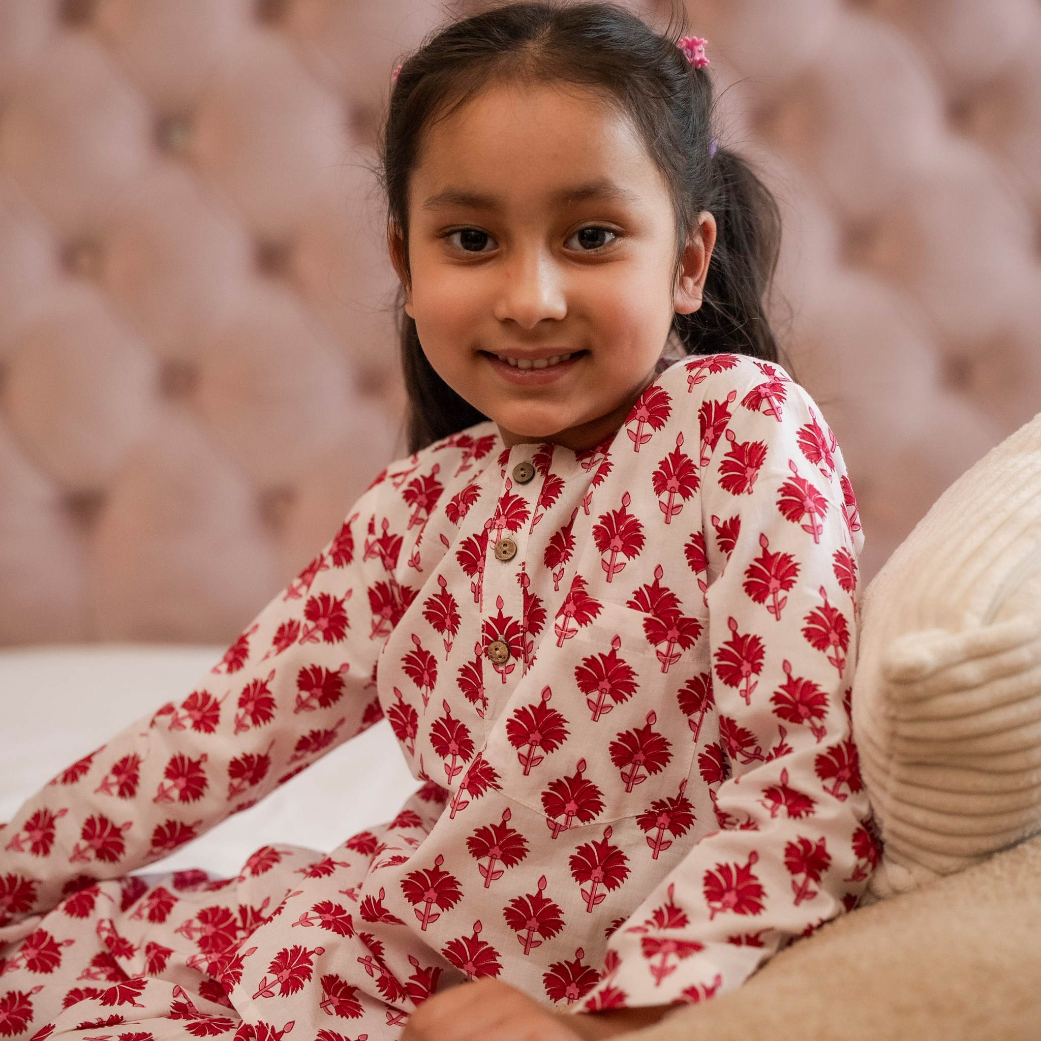 Pink Floral Night Suit Set