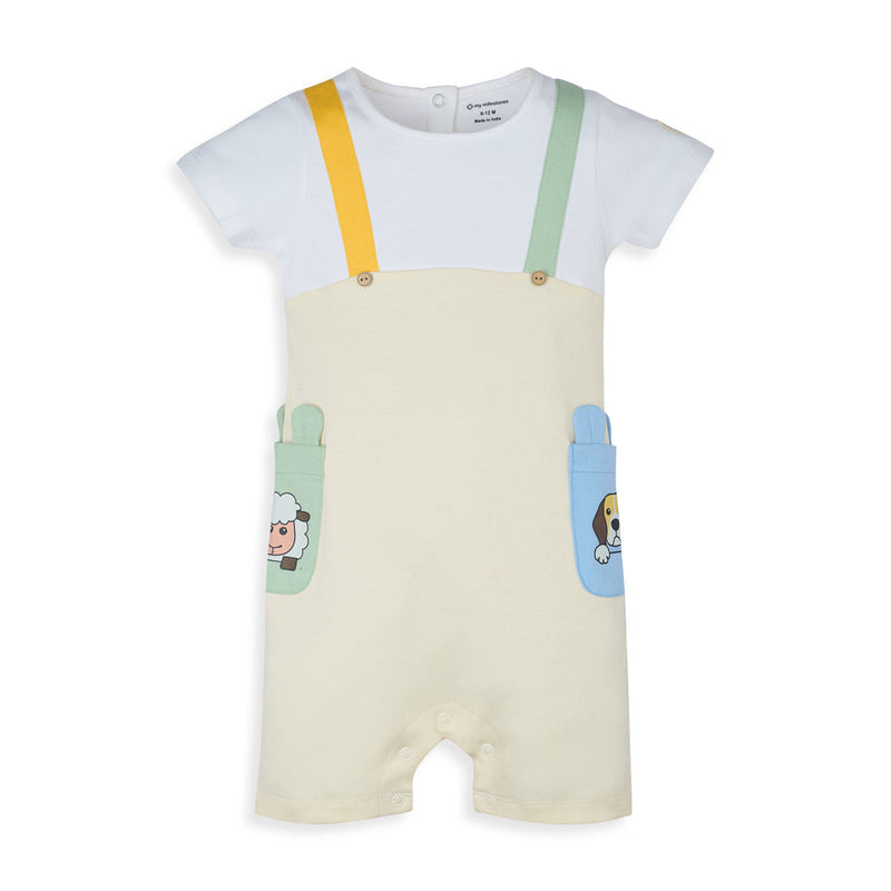 Color Block Half Romper with Cute Animal Print