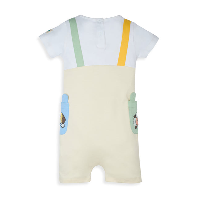 Color Block Half Romper with Cute Animal Print