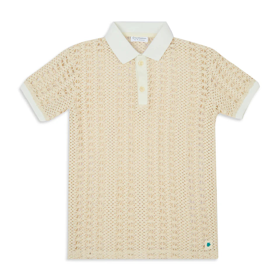 Bali Soft Crochet Knit Collar Polo Tee