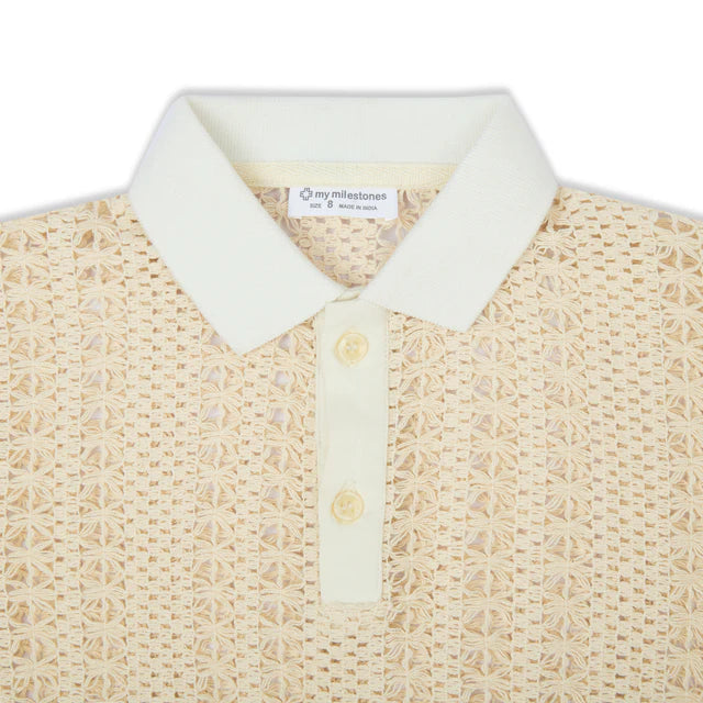 Bali Soft Crochet Knit Collar Polo Tee