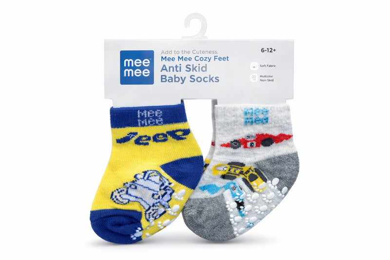 Mee Mee Cozy Feet Anti Skid Baby Socks Pack of 2 (Yellow, White)