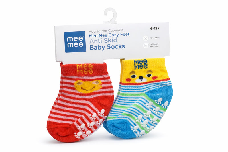 Mee Mee Cozy Feet Anti Skid Baby Socks Pack of 2 (Red, Blue)
