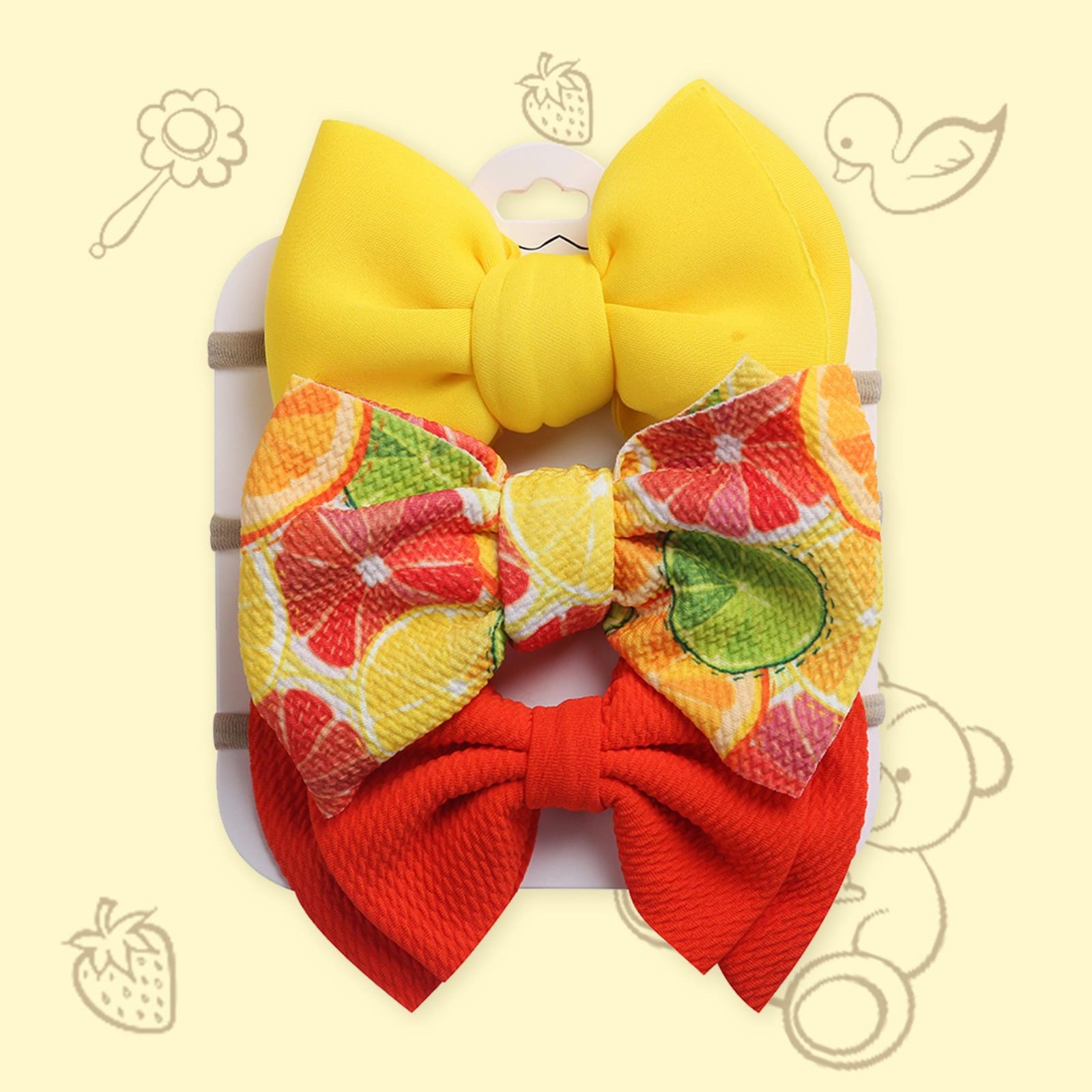 Polka Tots Pack of 3 Solid and Lemon Print Bow Headband Set - Multicolor