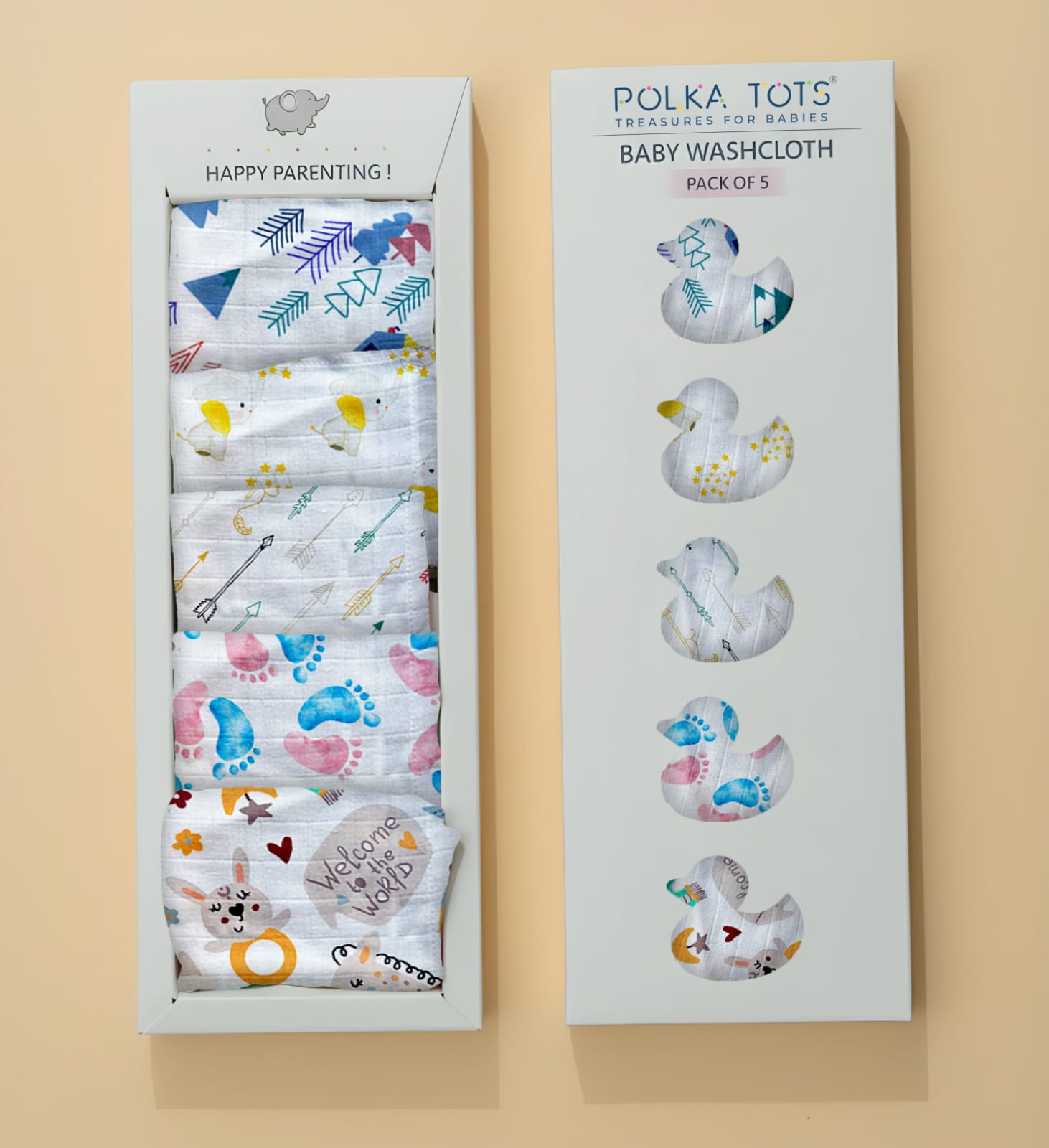 Polka Tots Newborn Pack of 5 100% Soft Muslin Cotton Washcloth Set