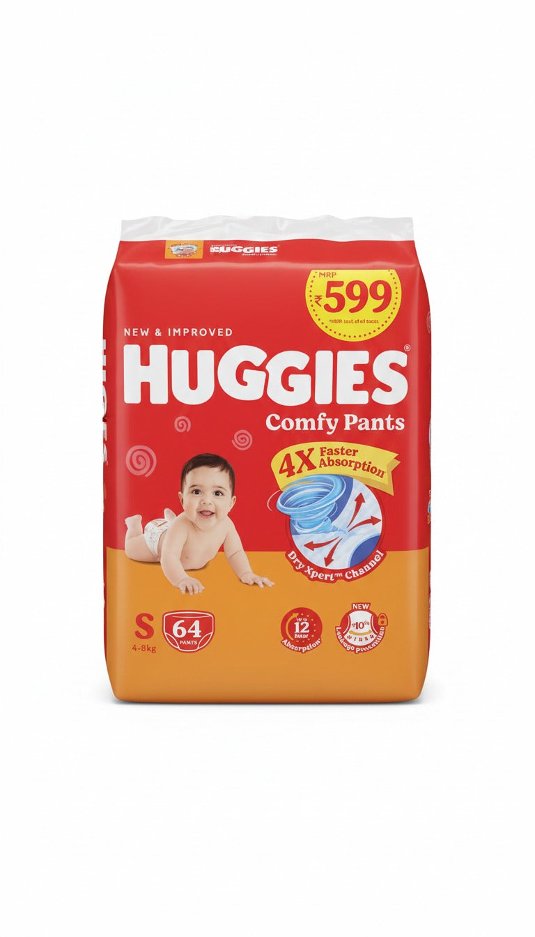 Huggies Comfy Pants Baby Diaper Small (S) (4-8Kg) 64 Pack