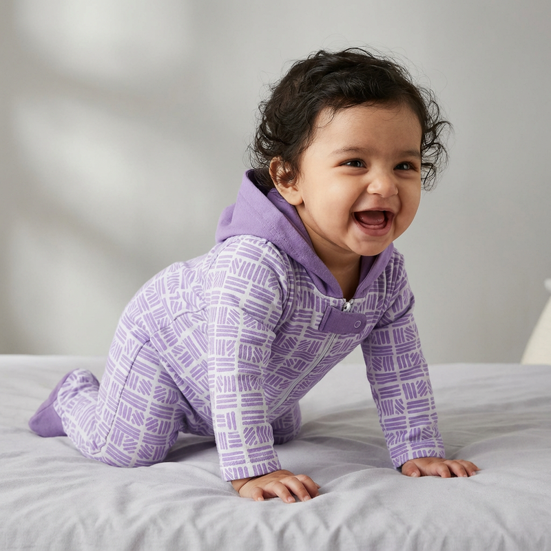 SnuggleSoft Lavender Hooded Sleepsuit - 100% Organic Cotton