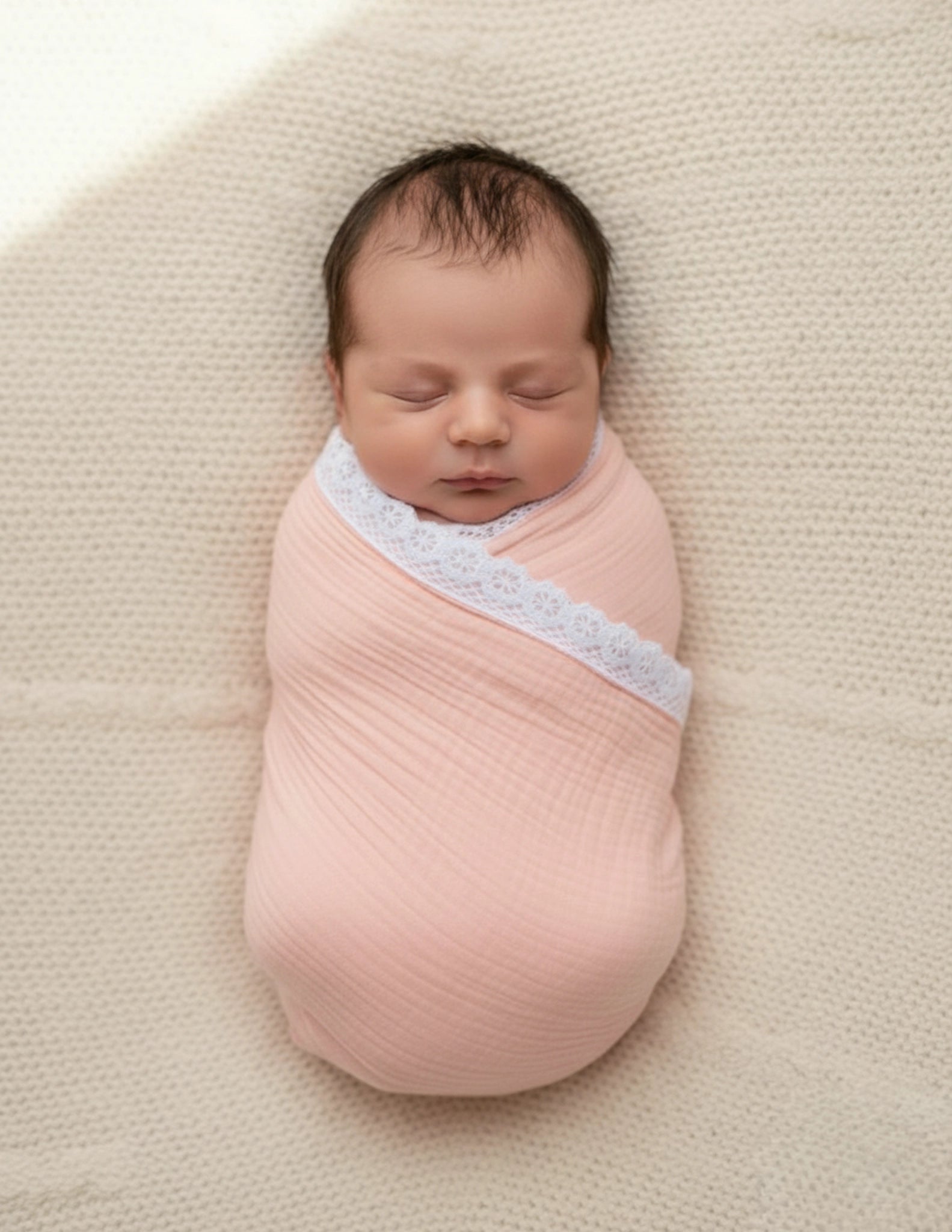 Organic Muslin Baby Swaddle/Blanket With Lace | Soft Pink Dream Wrap