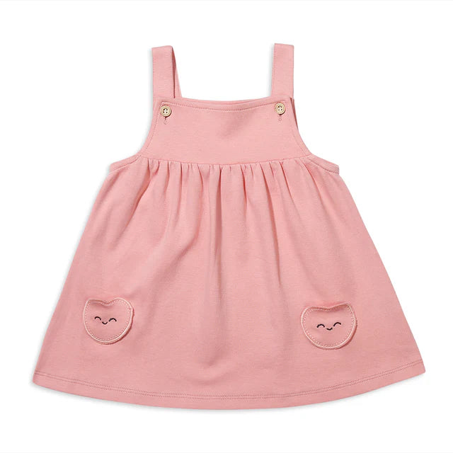 Embroidered Pockets Dungaree Dress With Tee