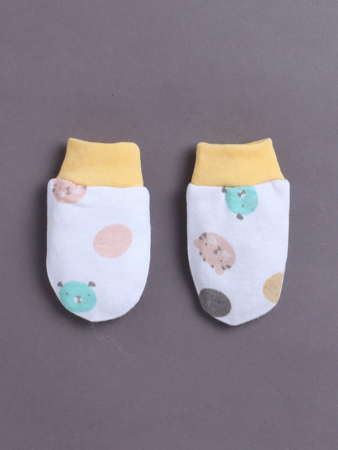 White & Yellow Boys Cotton Cap Mitten Bootie Set