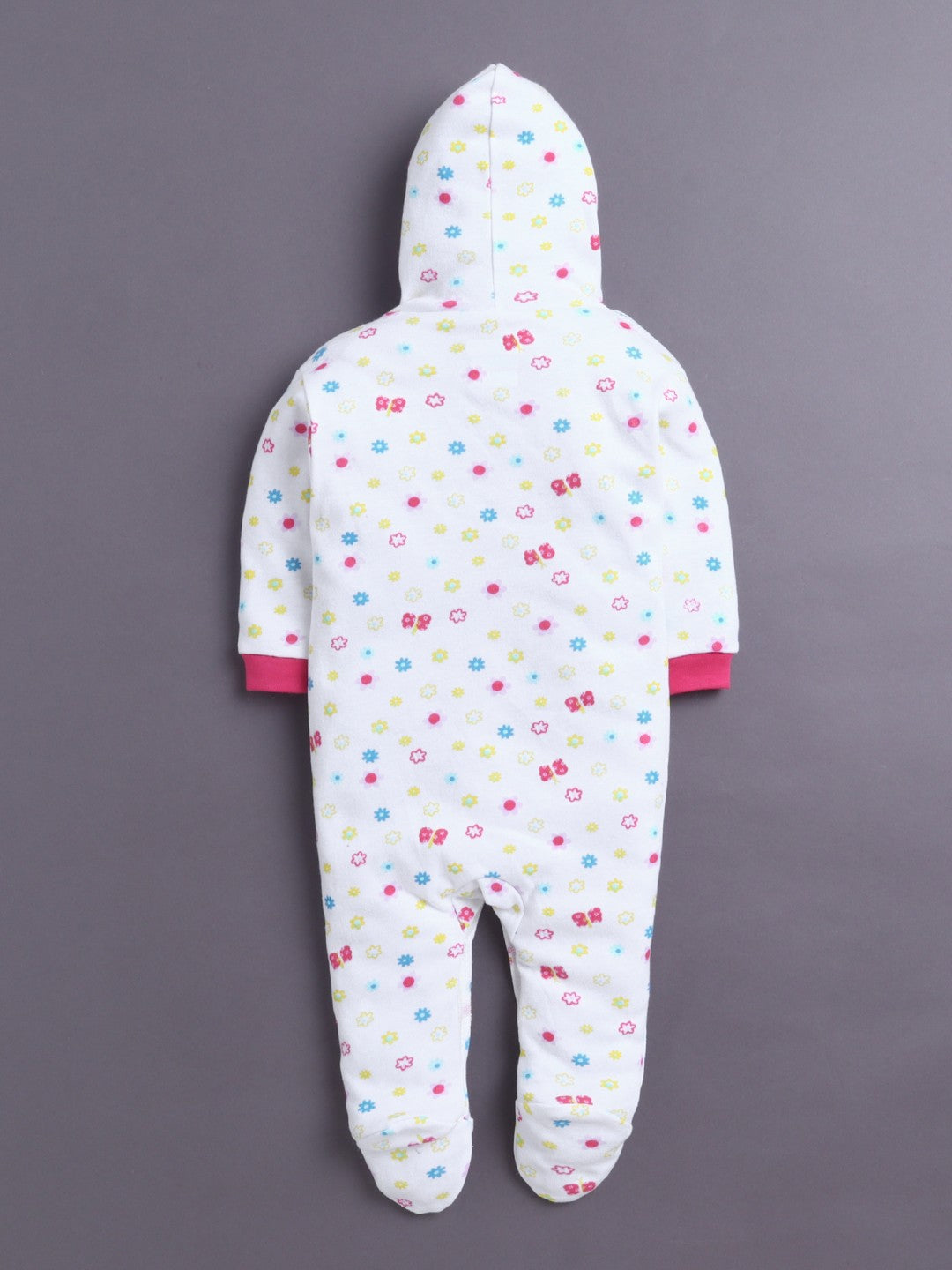 Pink & White Baby Girls Full Sleeves Hooded Sleepsuit Pack Of 2