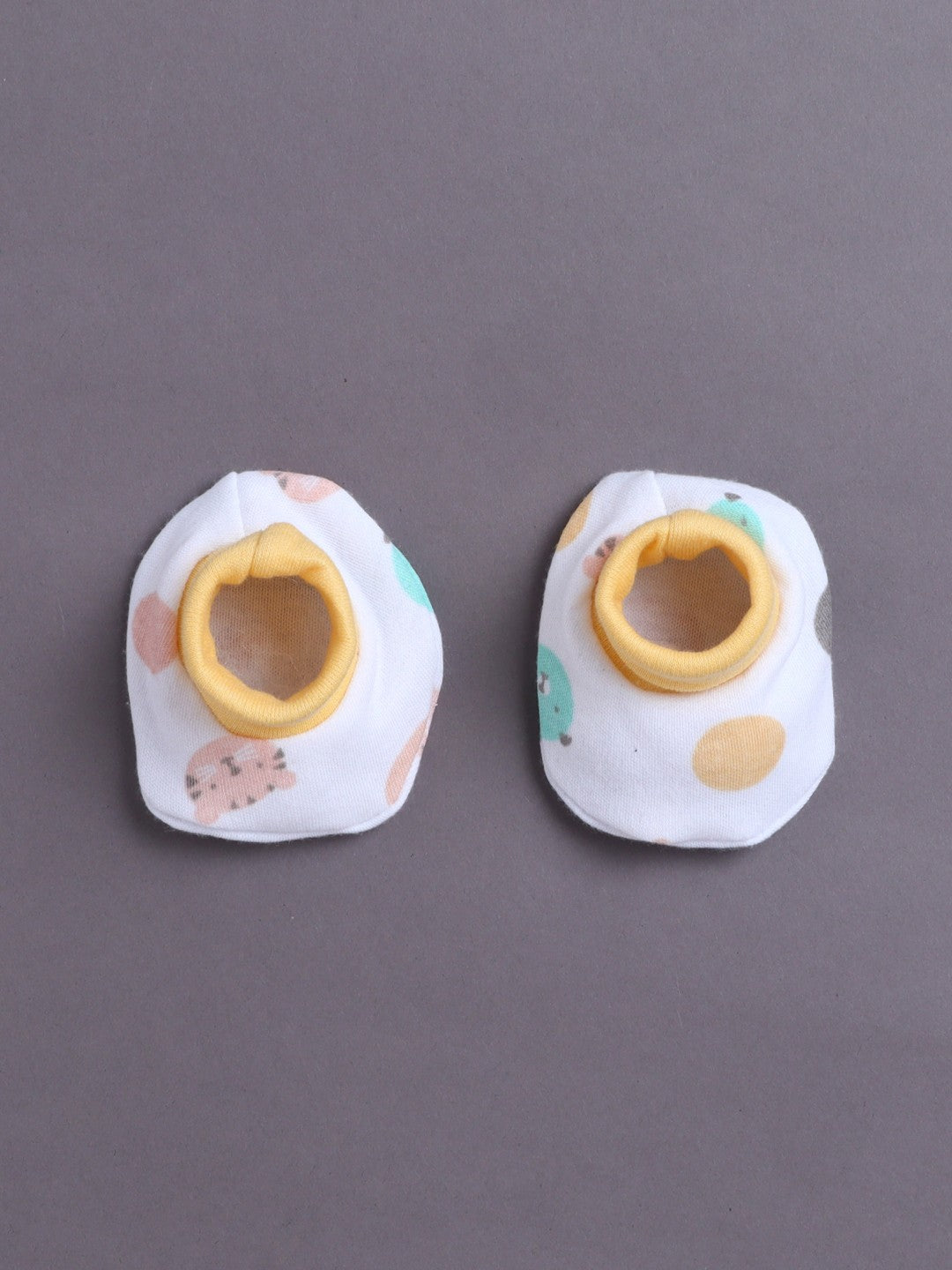 White & Yellow Boys Cotton Cap Mitten Bootie Set