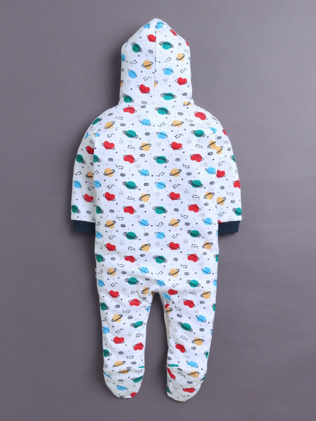 Navy & White Baby Boys Full Sleeves Hooded Sleepsuit Pack Of 2